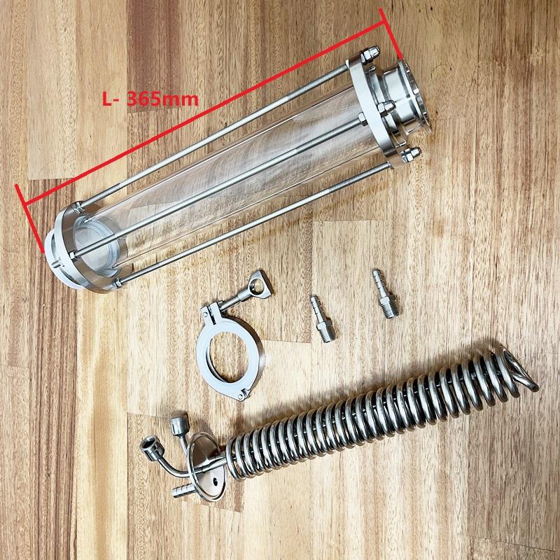 2" OD64mm Reflux Homebrew Coil Condenser Dimroth With 2"Sight Glass Diopter For Moonshine Distillation Column Cooling Coil SS304