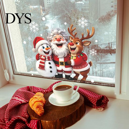 Environmentally Friendly PVC Decals Christmas Window Clings, Peel And Stick Winter Santa Snowman Reindeer Indoor Seasonal Art Decals, Xmas Sticker for