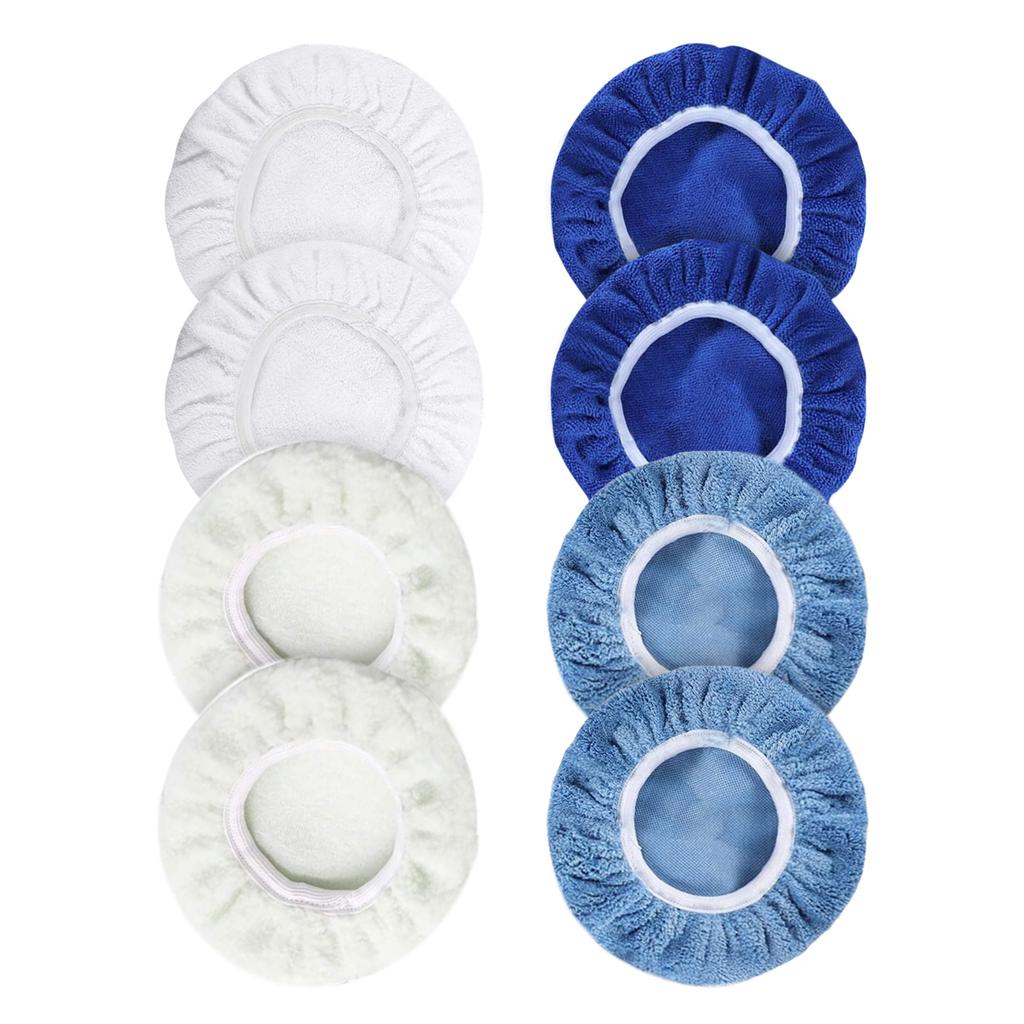 8pcs Car Polishing Pad Bonnet Set Microfiber Cotton Wool Coral Fleece Buffing Pad Cover for 6in Car Polisher