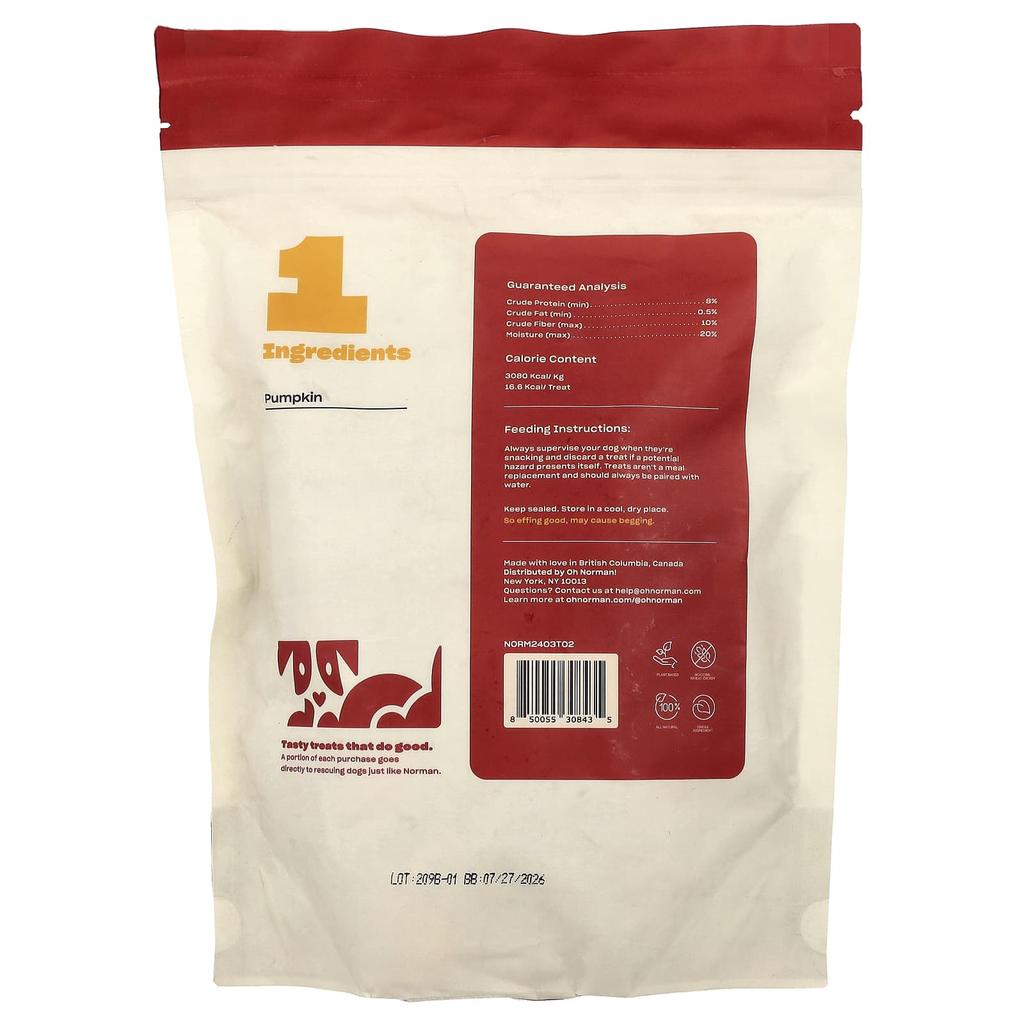 Oh Norman, Dog Treats, Pumpkin Slices, 170g (6oz)