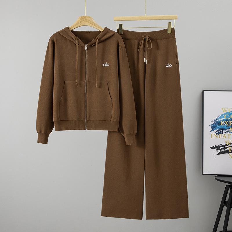 Women's Casual Knit Set: Hooded Zipper Jacket & Long Pants - Autumn/Winter Fashion