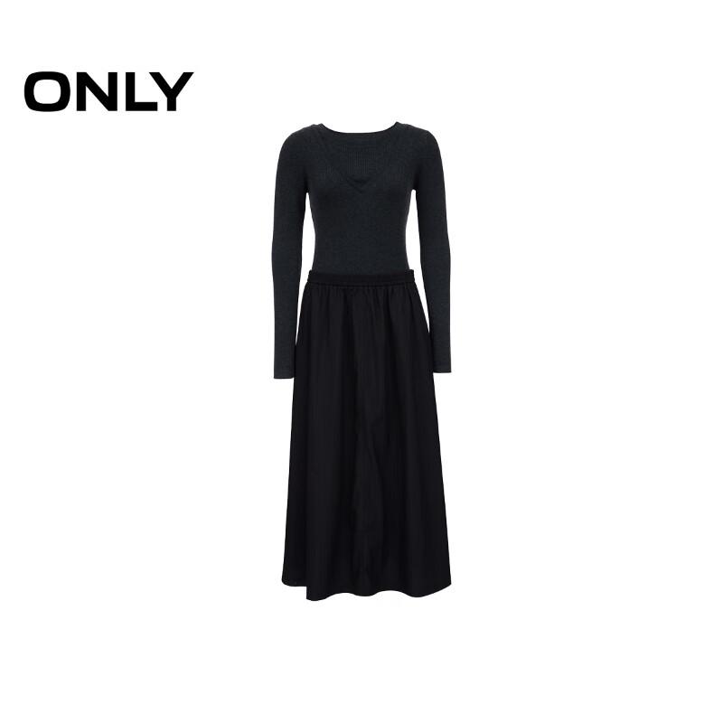 ONLY Women's 2025 Winter Faux Two-Piece Round Neck Long Sleeve A-Line Dress