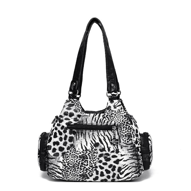 Női leopárdmintás Hobo Táska, Puha PU Bőr Többzsebes Válltáska, Vintage Szegecses Táska Levehető Pánttal a Mindennapi Utazáshoz