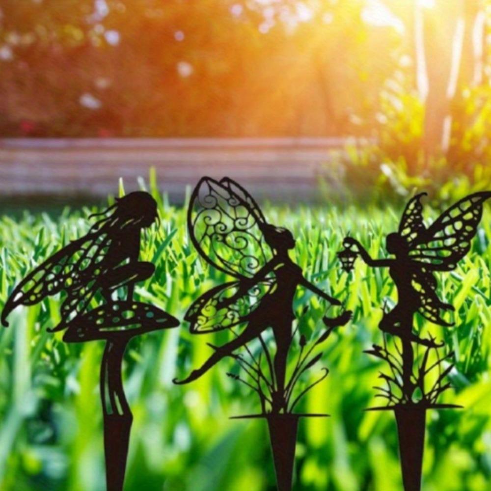 Iron Fairy Garden Stake Outdoor Metal Art Sculpture for Yard Patio Decor