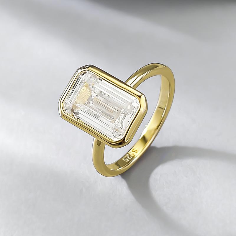 Xian Can Schmuck 2026 S925 Silber Rechteckiger Weißer Diamant Zargenfassung Ring - Einfach & Vielseitig