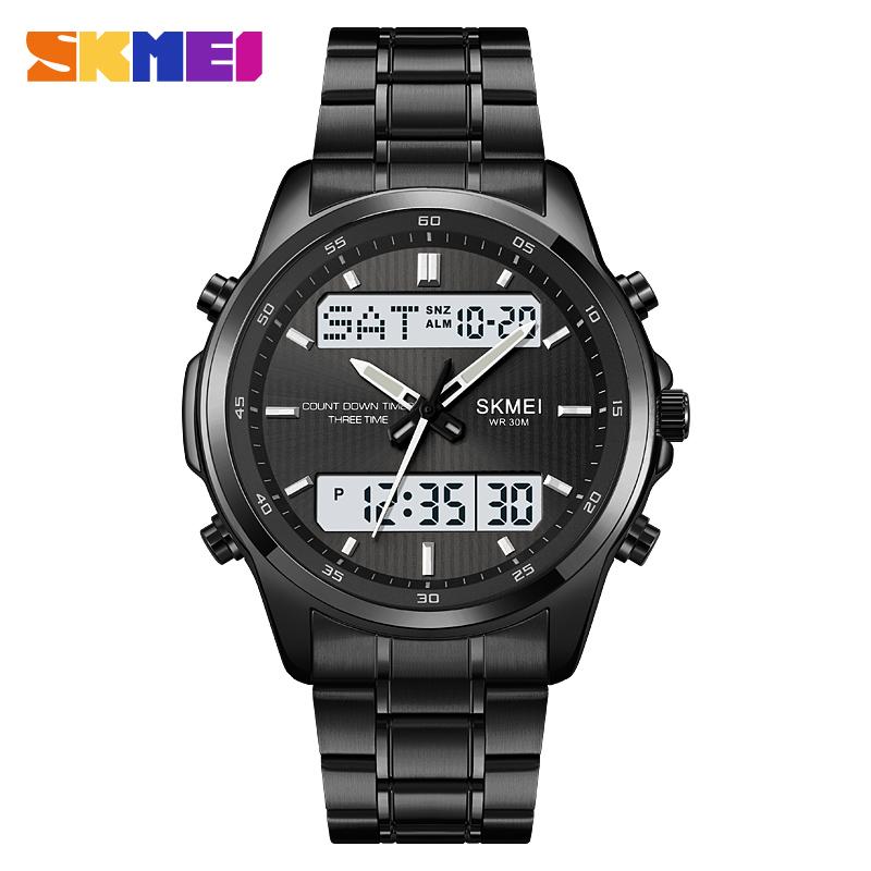 SKMEI 2049 Sport Quartz Digital Business Watches Stainless Steel Wristwatch Men's Waterproof LED Electronic Relogio Masculino