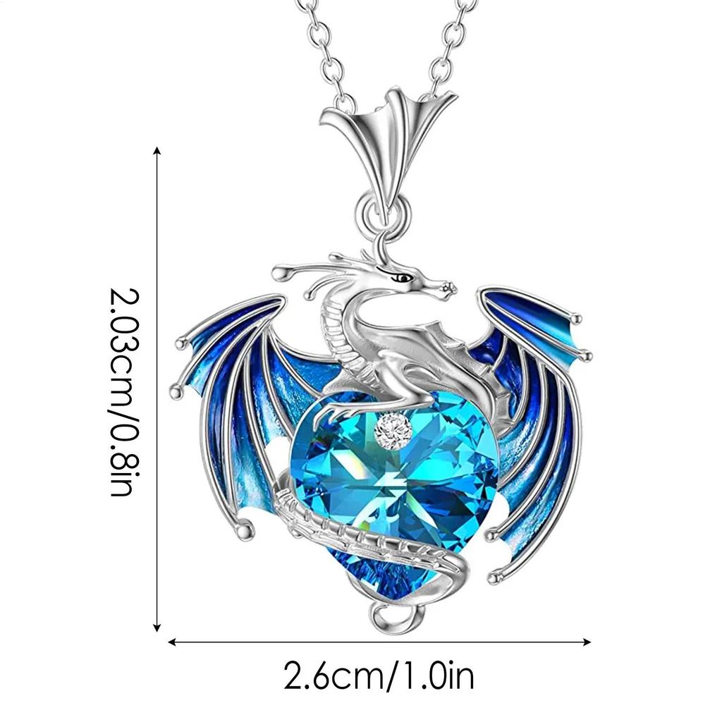 Fliegender Drache Halskette Liebe Geburtsstein Tier Anhänger Halskette Kreativer Schmuck Geschenk Blaue oder Lila Halsketten Accessoires Liebes Symbol