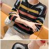 Maglione da Donna Largo Moda Coreana Lavorato a Maglia Autunno Primavera Pullover a Righe Traforato Streetwear Girocollo Abbigliamento Femminile