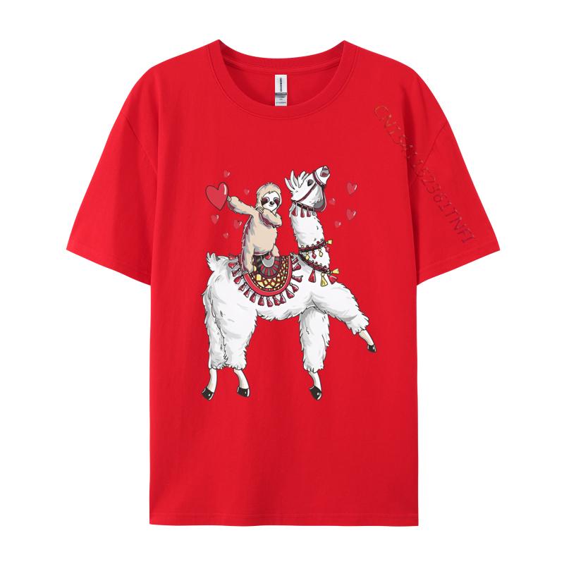 Sloth Riding Llama Valentines TShirts Men Hip Hop Casual Tee Shirts Brand Camisas Hombre Cartoon Harajuku T Shirt