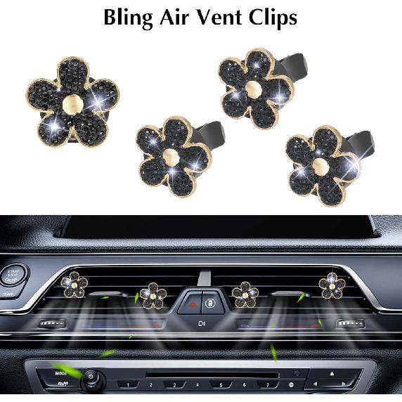 ARTILAURA 11 PCS Bling Car Accessories Set For Women Steering Wheel Covers Butterfly Hanging Seat Belt Cover Air Vent Clips Coasters Cute Glitter