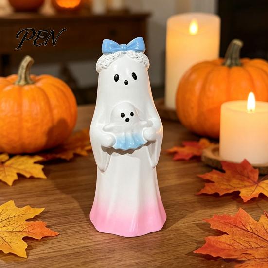 Small Ghost Statues for Fireplace Halloween Cute Ornament, Resin Figurines with Cake/Cookie Table Decorations Design Desktop Home Holiday Party
