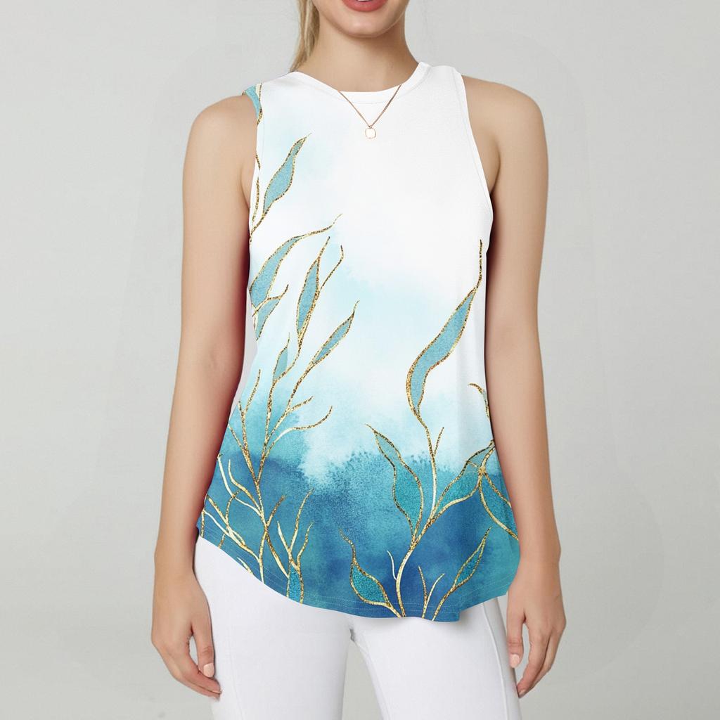 Women's Fashion Casual Sleeveless Vest Vintage Print -neck Sleeveless Top