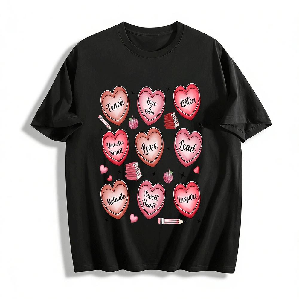 

Teacher Inspirational Heart Graphic Print Casual Tee Pure cotton T-shirt XXS