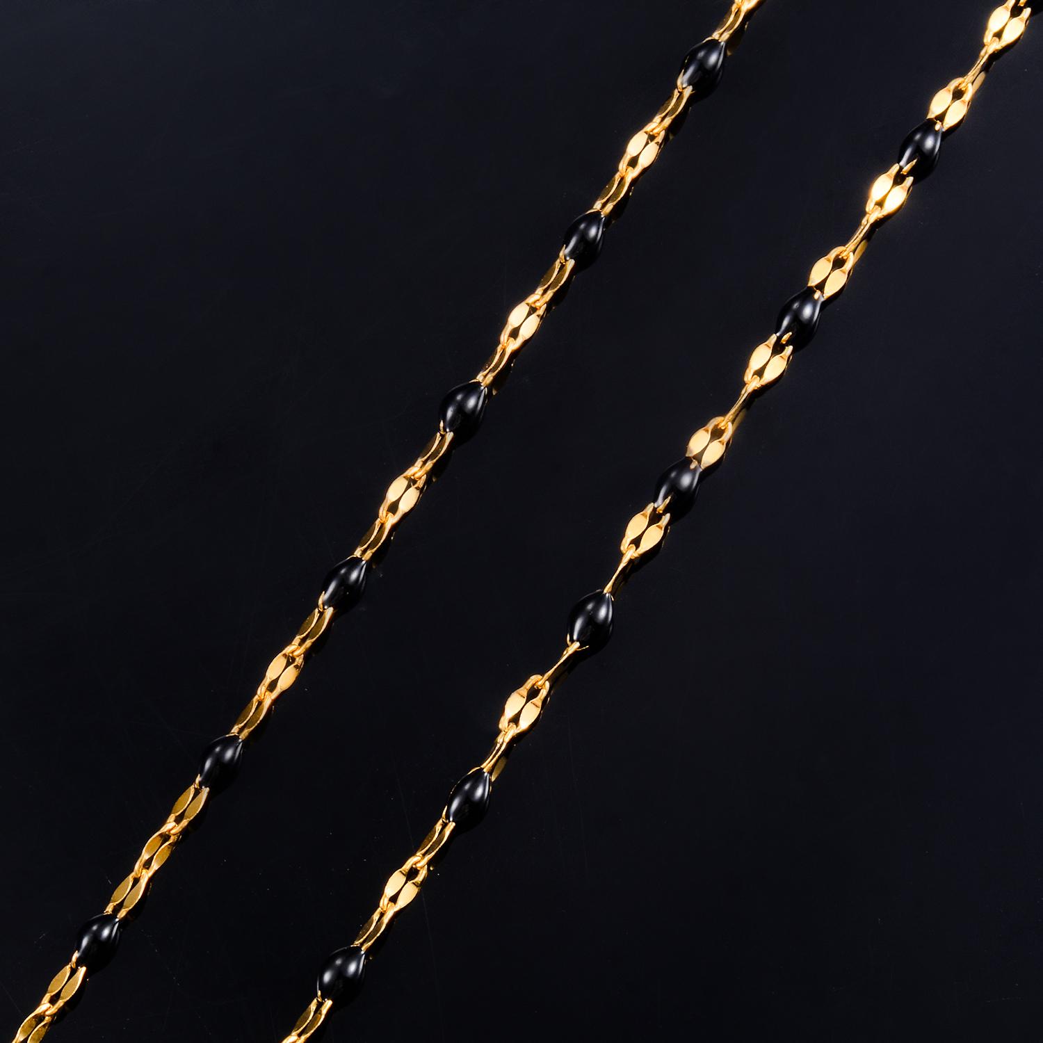 

2.5mm Stainless Steel Gold Color Lip Beaded Link Chain Necklace Fashion Jewelry Can Be Length 14-30inch 30 inches or 76cm чорний