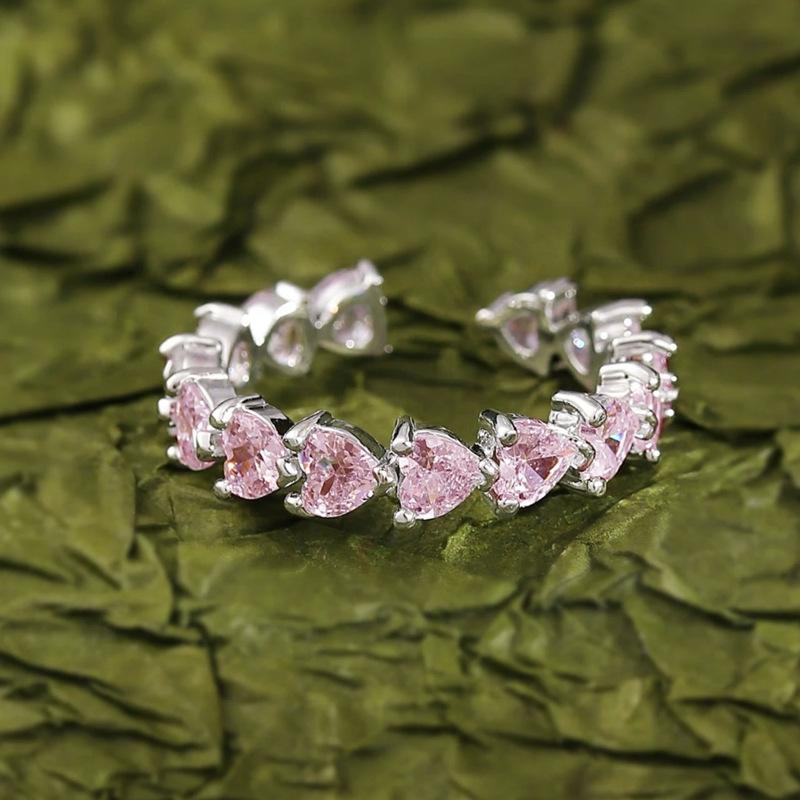 Super Shimmering Pink Personalized Ring with a High-end Feel and a Heart Opening Index Finger Rings for Women