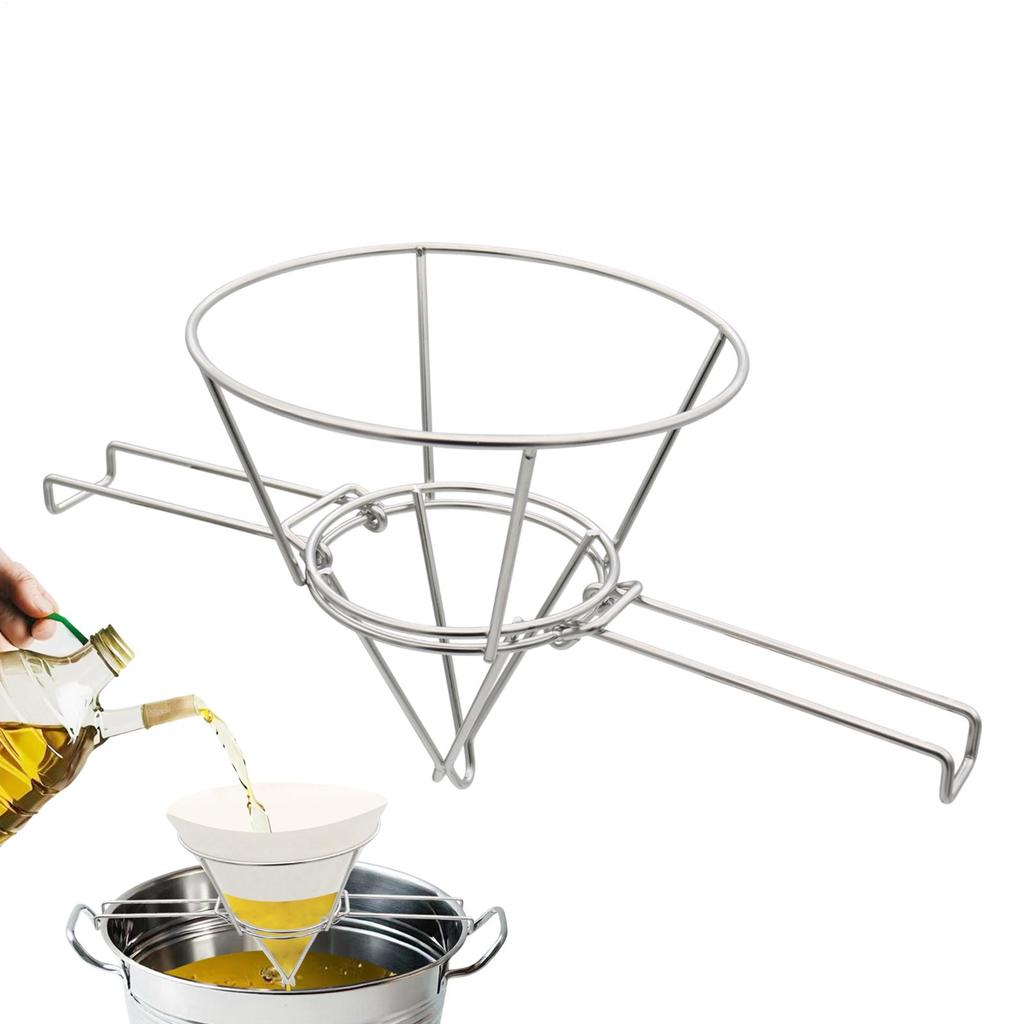 Supporto per Filtro a Cono per Olio Friggitrice Domestica Supporto per Filtro a Cono Sciroppo d'Acero Con Bracci Pieghevoli Acciaio Inossidabile Griglia Filtro Riutilizzabile