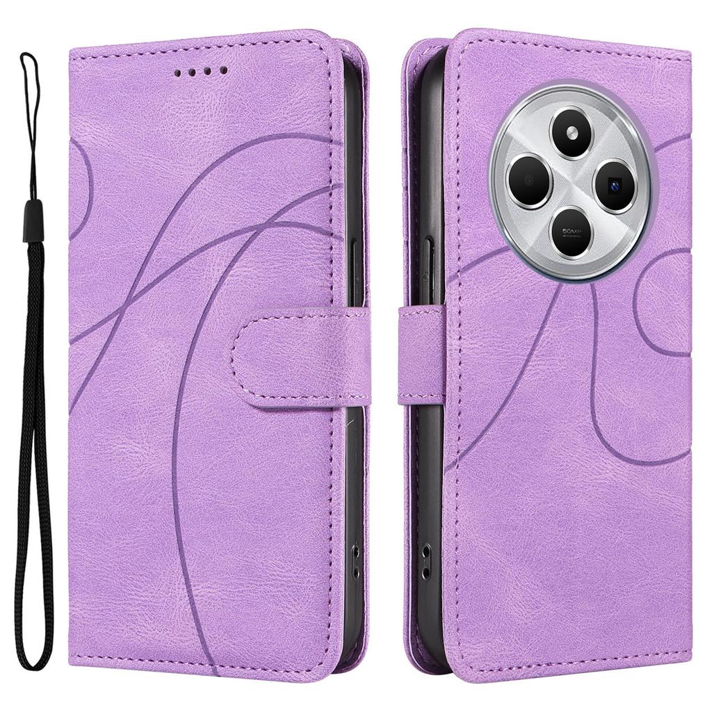 For Xiaomi Poco C75 4G/Redmi 14R 5G/14C 4G Case Stand Wallet Leather Phone Cover Curved Line Wrist Strap