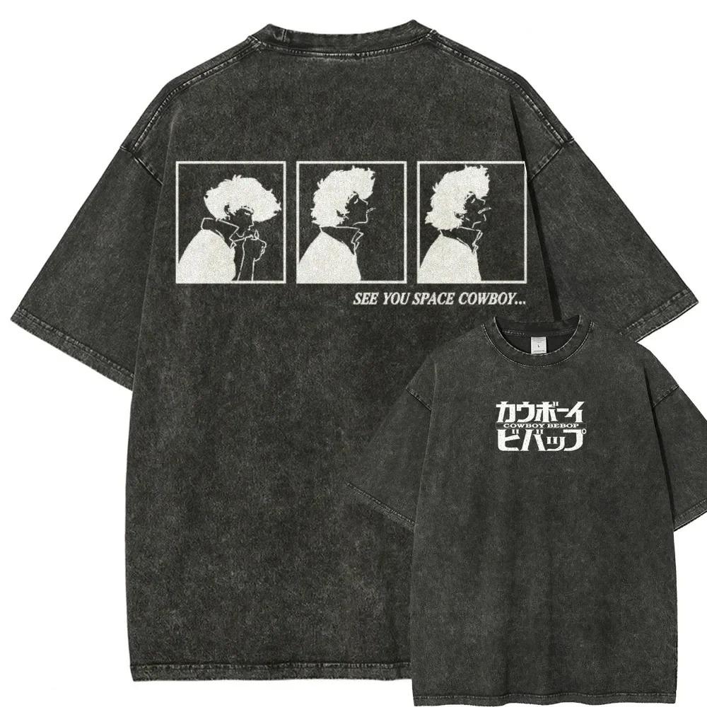 

Mens Essential Summer Cotton Washed T Shirt Featuring The Spike Spiegel Pattern Print From The Anime Series Cowboy Bebop S