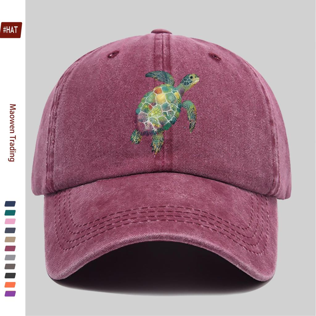 Pc Adjustable Trucker Cap Suitable for Men  Women Lightweight Vintage Washed Turtle Print Snapback Hat NonElastic Buckle Cl