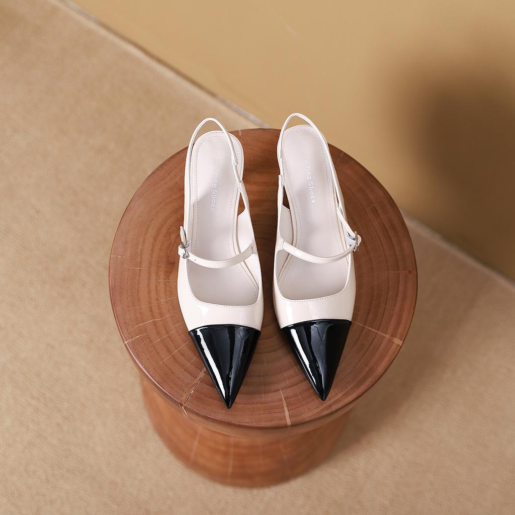 699-112 Fashion pointed head color matching light mouth high heels women's new French fairy style empty silver stiletto shoes