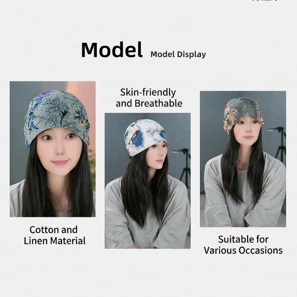 Double-sided Beanie Cap Oil Painting Style Cover Head Cap Fashion Slouchy Hat for Women