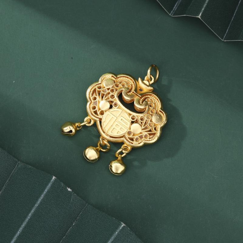 Ancient Gold Eight Treasures Compass Pendant Necklace - Five Blessings, DIY Beaded Style Accessory