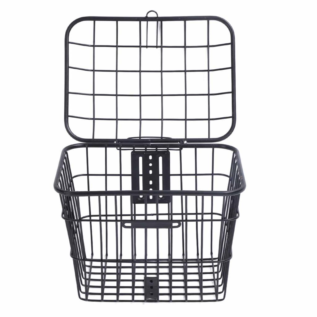 Electric Bike Basket Metal Bike Rear Storage Basket Large Capacity Cycling Basket with Lid for Bags Food Vegetable