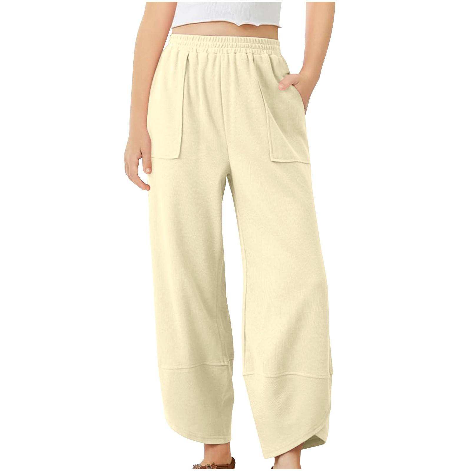 

Детские брюки с высокой талией, свободный крой, укороченные брюки с перекрестным подолом 110 бежевый