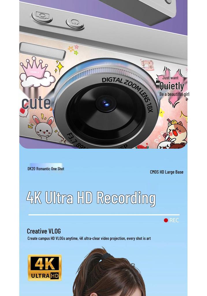 4K Dual Camera Camcorder with 16x Zoom & Built-in Fill Light for Students, Travel, Photography & Vlogging