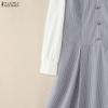 ZANZEA Women Casual Turn Down Collar Long Sleeve Elegant Stripe Dress