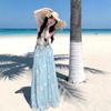 Summer Romantic Seaside Vacation Wind Forest Suit Skirt Lace-up Printing Suspender Top Embroidery Heavy Industry Big Swing Skirt