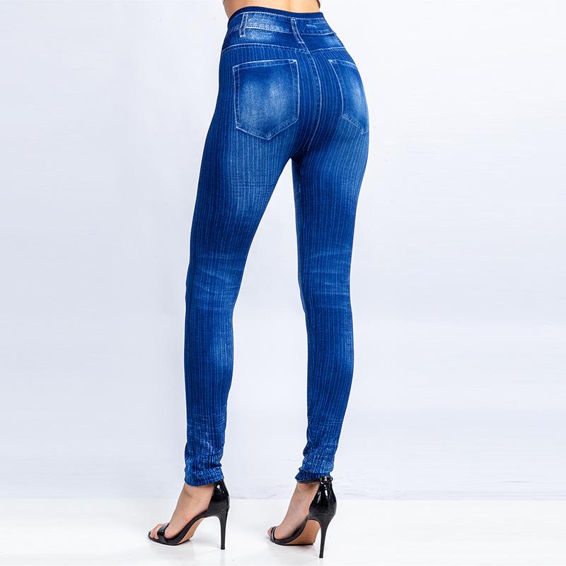Übergröße Mode Sportliche Leggings Damen Übergröße Denim-Print Hoher Bund Leichte Dehnung Capri-Leggings
