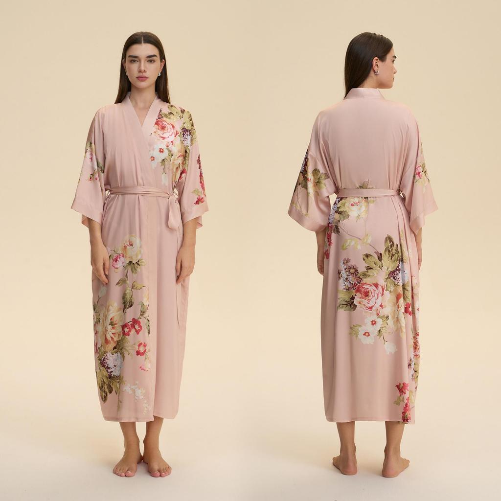 Yaoting Satin Plus Size Women's Long Sleeve Pajamas and Bathrobe Set - Spring/Fall Collection WP5021
