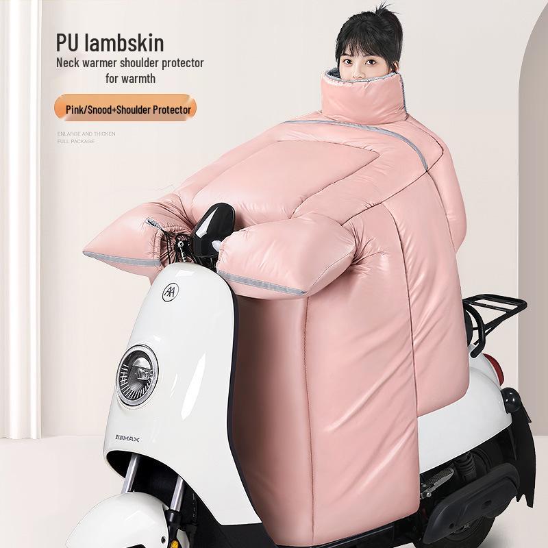 Winter Fleece-Lined Waterproof Leather Windshield Cover for Electric Vehicle and Motorcycle.