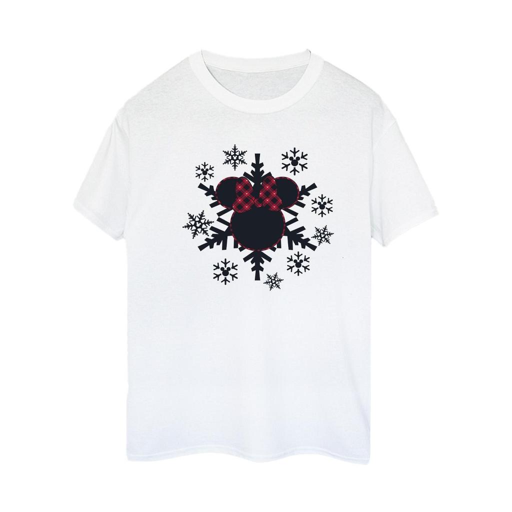 Disney Womens/Ladies Minnie Mouse Gingham Snowflakes Cotton Boyfriend T-Shirt