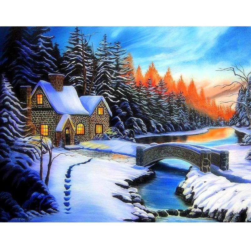 New 5D DIY Diamond Painting Snow Scene Diamond Embroidery Christmas Cross Stitch Full Round Drill Home Decor Manual Gift