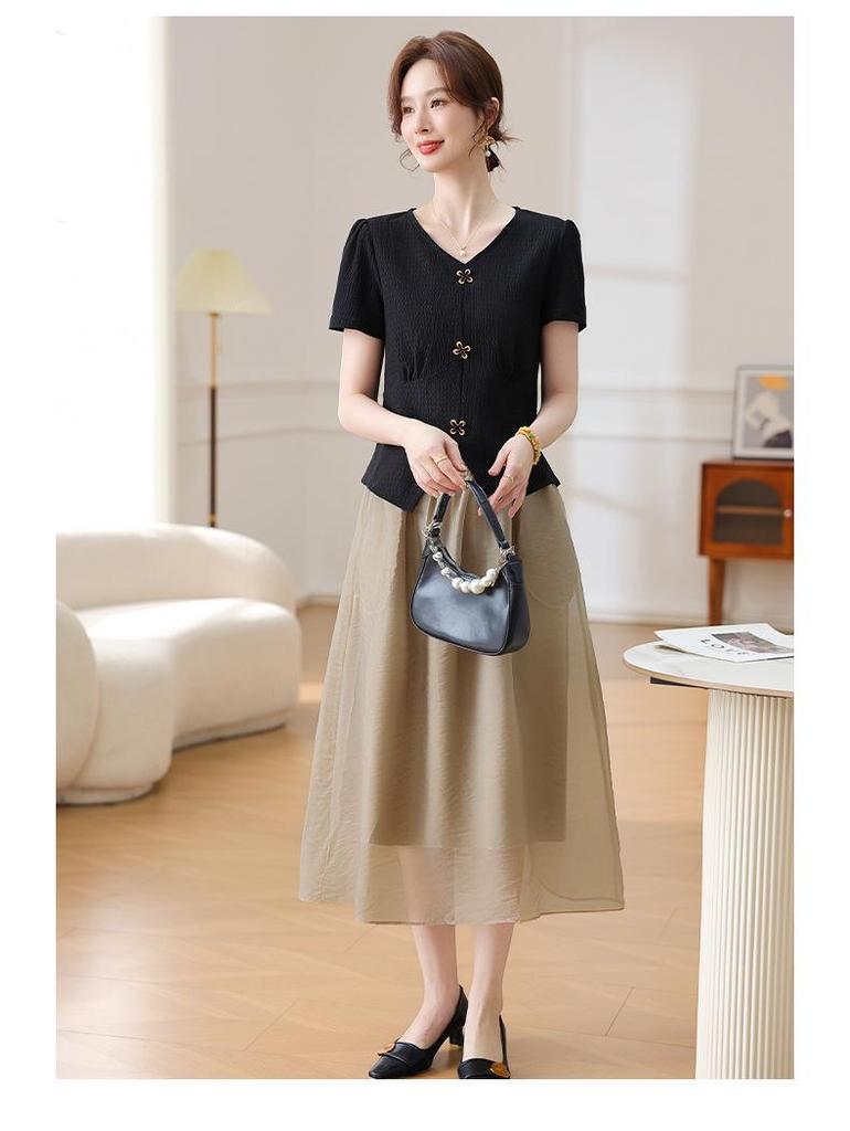 2026 Stylish Summer Dress Set for Middle-Aged and Elderly Women - Plus Size Short Sleeve Outfit