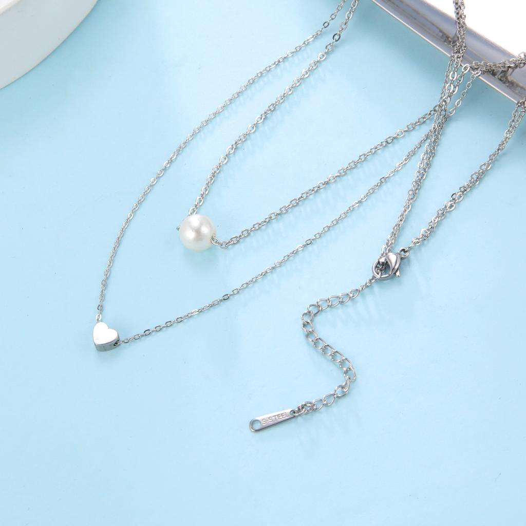 Simulated Pearl Heart Pendant Necklace 18K Golden PVD Plated Stainless Steel Jewelry Trendy Anniversary Women