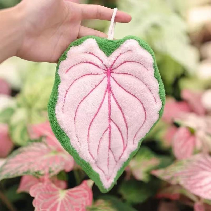 Leaf-Shaped Hanging Hand Towel Soft Coral Fleece Tea Towels Super Absorbent Bath & Kitchen Towel Decorative Towels Home Decor