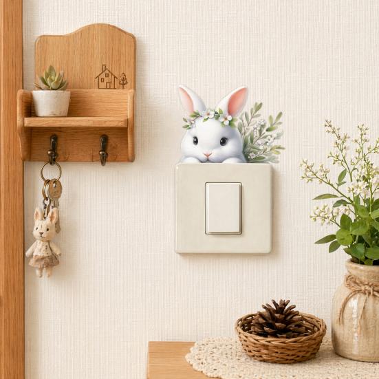 Removable Plants Flower Switch Sticker, Decorative Green Leaf Floral Bunny Light Socket Decal, DIY Art Murals for Kids Girls Bedroom Living Room