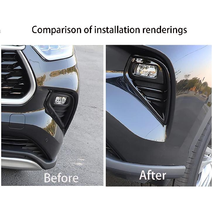 Car Accessories Fit For Toyota Highlander 2020-2023 2024 2025 Exterior Front Fog Lamp Cover Trim Light Panel (Black) ABS 2 PCS