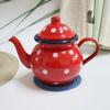 Classic Polka Dot Enamel Coffee and Tea Pot with 700ml Capacity for Home and Kitchen Thickened Red Teapot with Tea Strainer