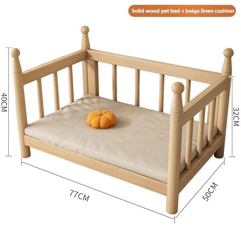 Wooden Dog Bed Modern Durable Dog Bed Headboard All Season Safety Dogs Beds Removable Mattress Dampproof Teddy Stylish Cat Nest