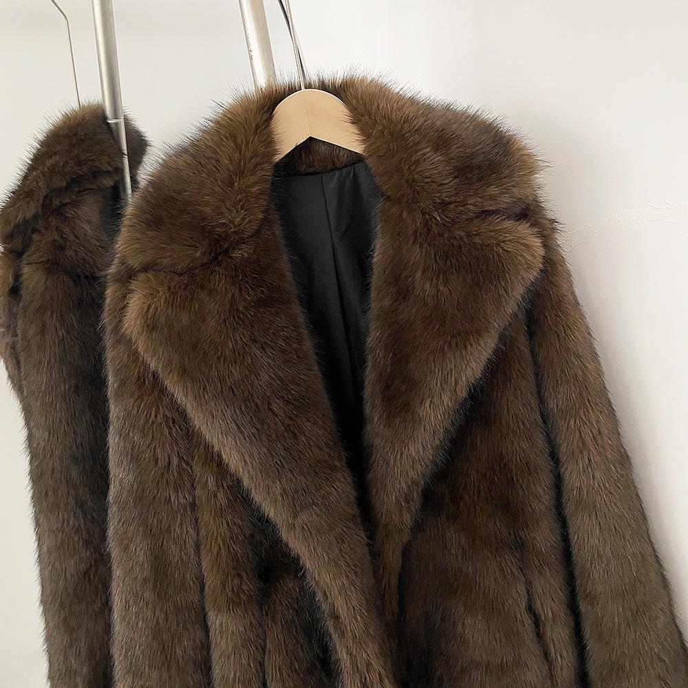 Winter Women Faux Fur Jacket Coat Solid Khaki Long Sleeve Thick Warm Overcoat Outwear Fluffy Coat for Women