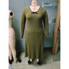 Women's casual long dress with long sleeves V-neck solid color wood earrings plus size dress