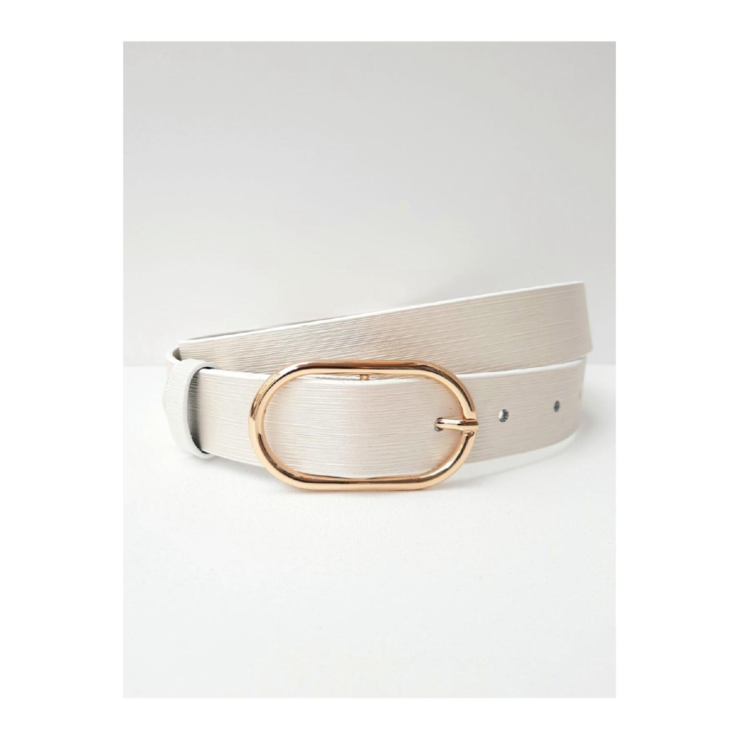 

Women s Gold Buckle Striped Ecru Belt XS бежевий