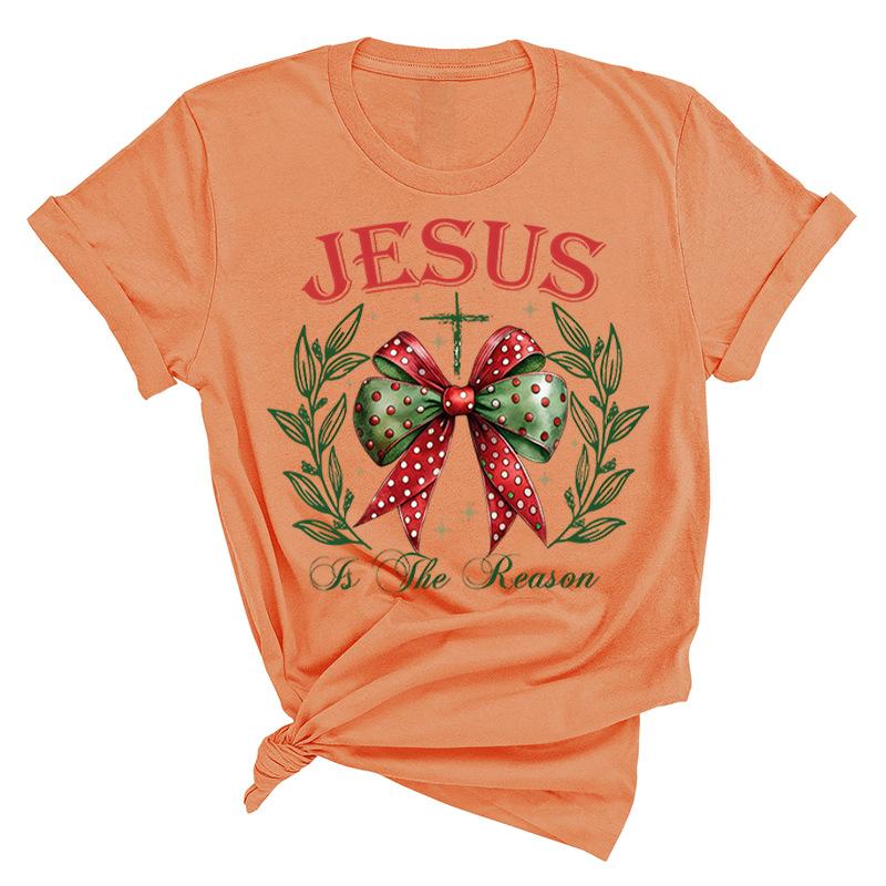 Weihnachten Bedrucktes Reines Baumwoll Kurzarm Damen Freizeit Trendiges T-Shirt Pullover Weihnachten Mode Oberteil T-Shirts Damen