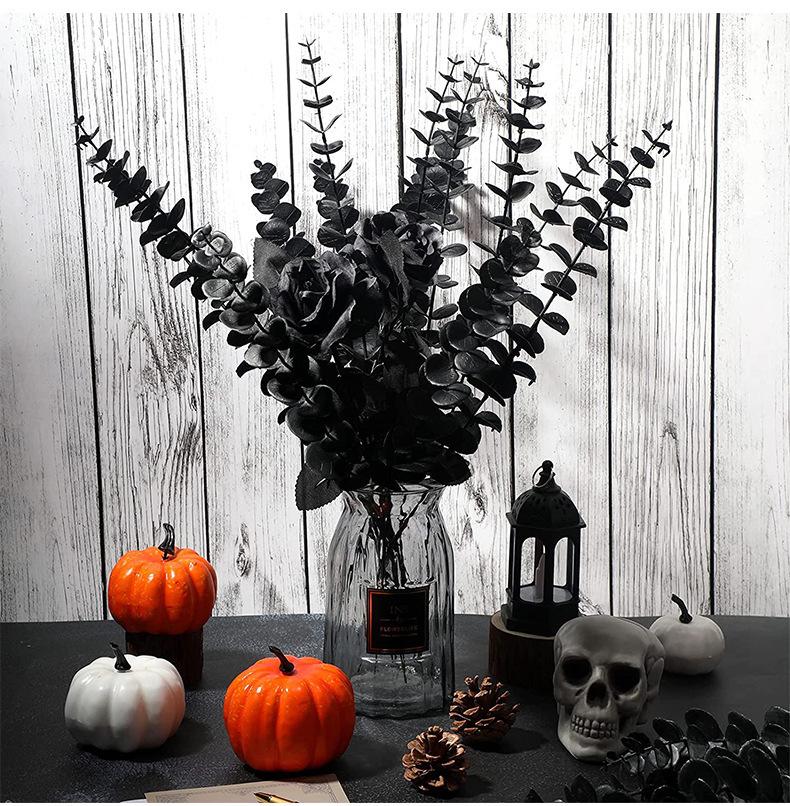 10/20/30Pcs Black Eucalyptus Artificial Bouuqet 38cm Fake Branch Halloween Decoration Faux Leaves Plant for Home Decor Garden