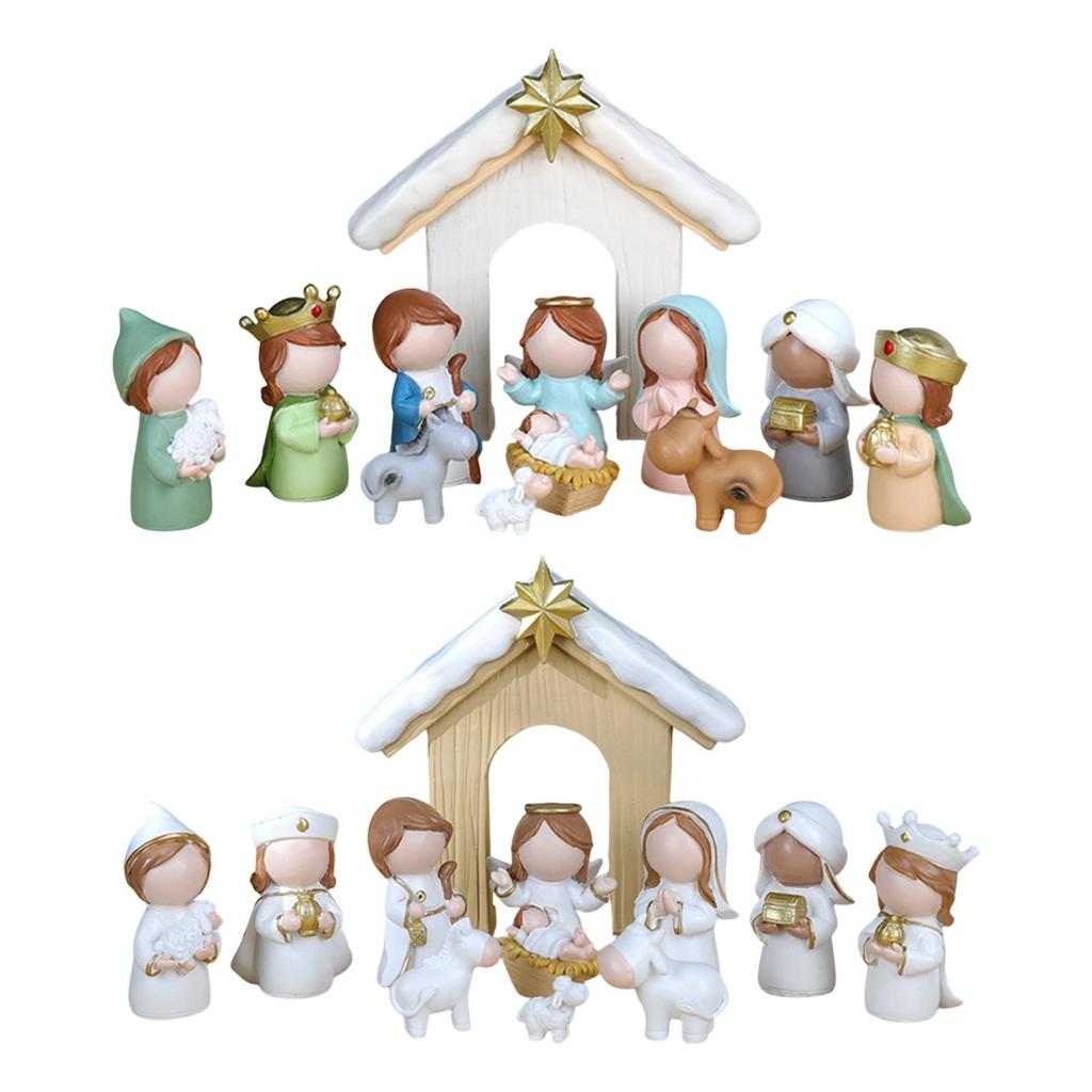 12 Pieces Cartoon Manger Scene Figurines Set Handcrafted Xmas Decoration