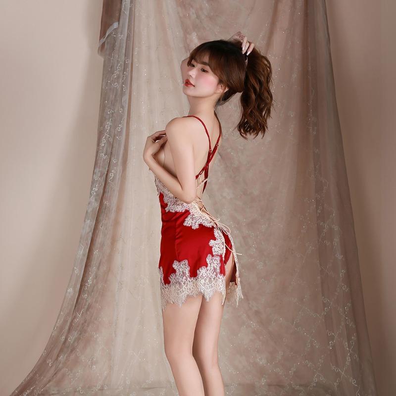 Sex Underwear Lace One-piece Halter Pajamas Split Suspenders Straps Body Sculpting One-piece Pajamas Sexy Lace